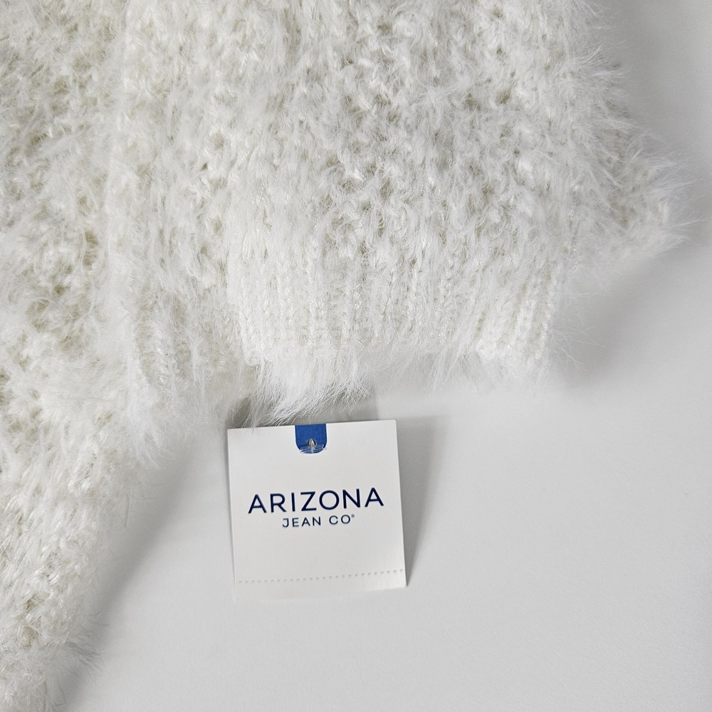 Arizona Jean Co Sweater Juniors XL NWT Cropped Fuzzy Ivory Holiday Christmas Y2K - Picture 6 of 8